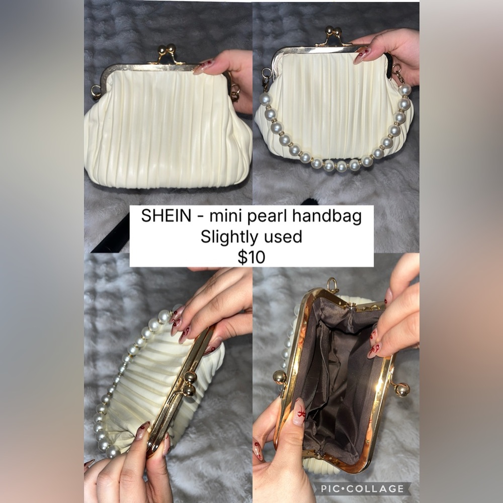 SHEIN Cream Pearl-Embellished Clutch